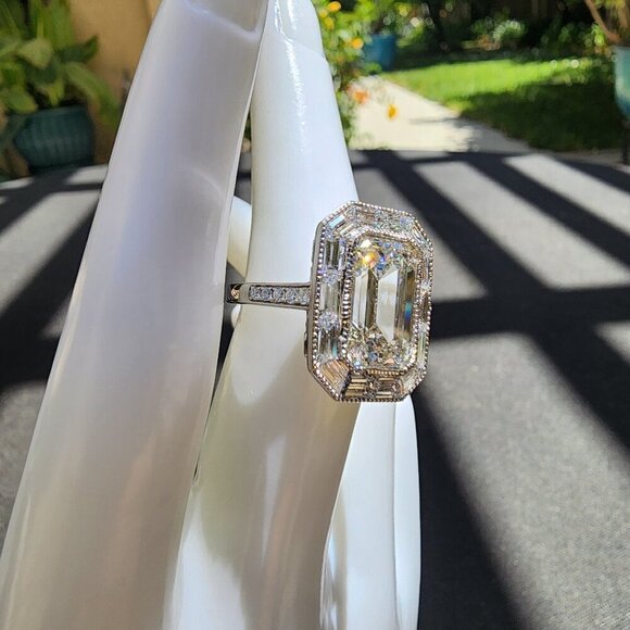 Art Deco 9.82 cts Emerald cut Lab diamond with custom 14k White gold setting 💍 - Picture 9 of 13